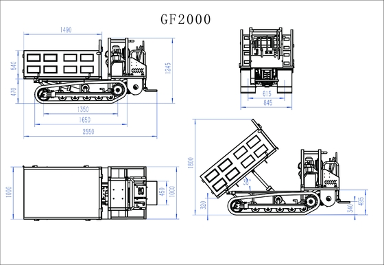 Diesel Engine Powered GF2000 Rubber Crawler Dumper Track 2000kg Construction Machinery