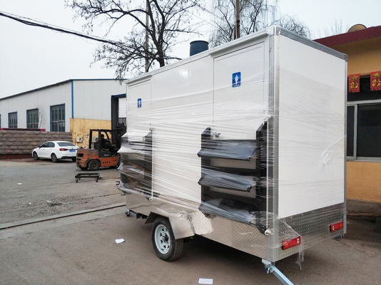 1 Step Push Foldable Mobile Toilet Trailer With RV Toilet Clean And Waste Water Tank
