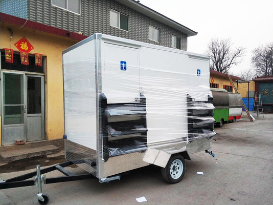 1 Step Push Foldable Mobile Toilet Trailer With RV Toilet Clean And Waste Water Tank