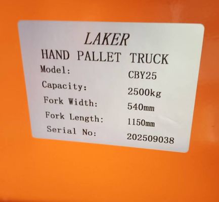 Euro Pallet Stable Load Bearing 2.5 Tons Hand Pallet Truck 550 Mm Width 1150 Mm Fork Length Double Nylon Wheels