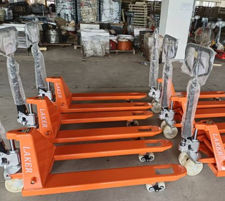 Euro Pallet Stable Load Bearing 2.5 Tons Hand Pallet Truck 550 Mm Width 1150 Mm Fork Length Double Nylon Wheels