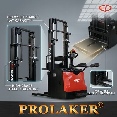 ES16-RS 1.6T Ride-on Electric Stacker Foldable Platform Li-ion Battery Warehouse Stacking Equipment